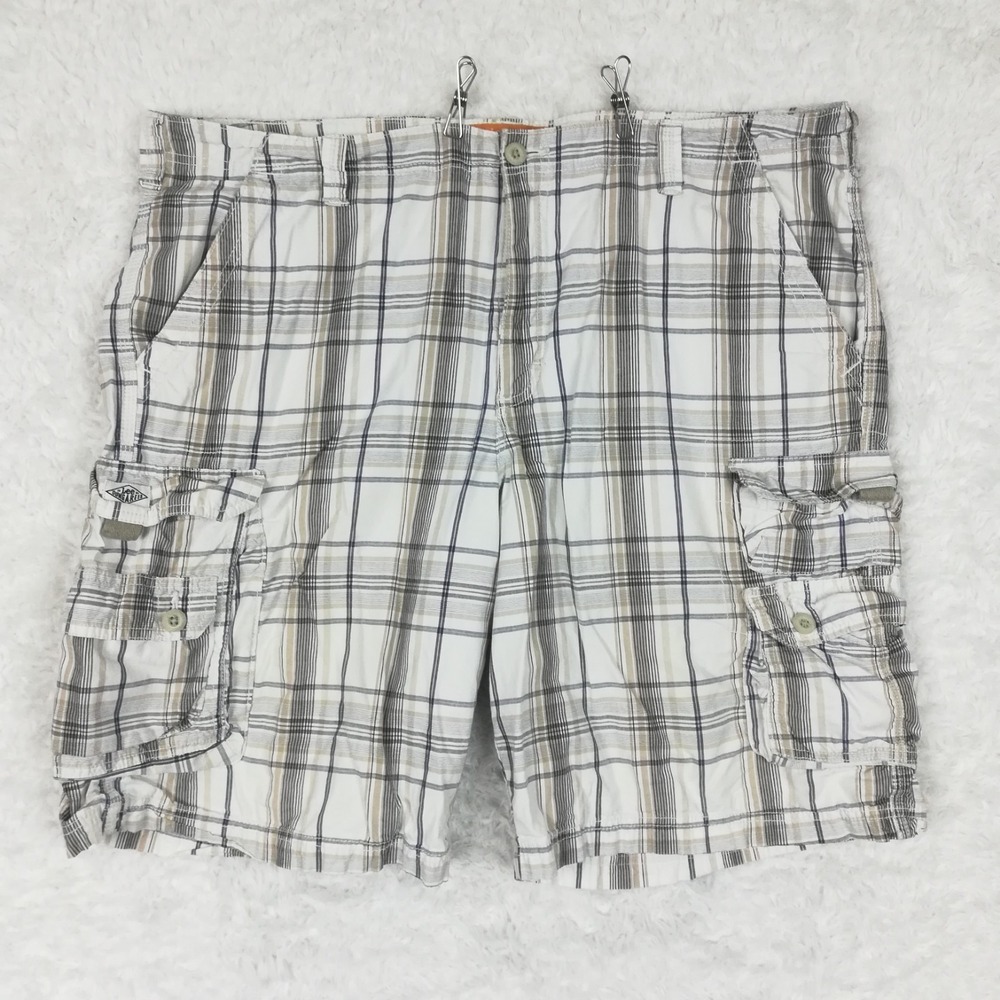 Lee Dungarees Mens Shorts Cargo White Gray Tan Plaid Lightweight Flap Pocket 42